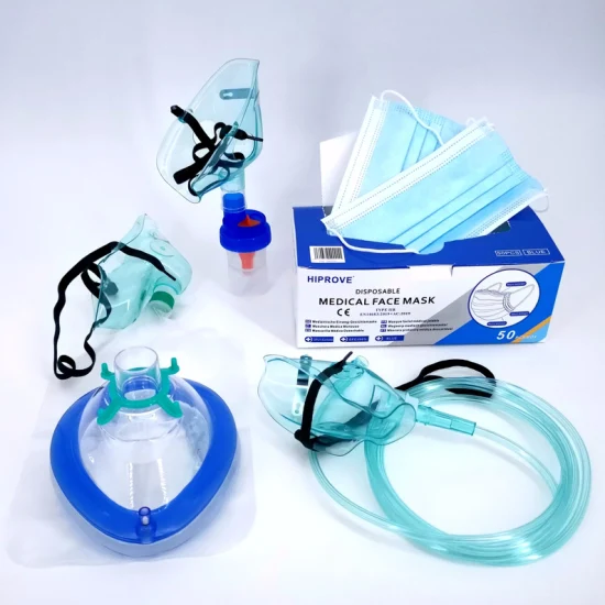 Bolsa de depósito de oxígeno desechable quirúrgica médica Suministros de PVC Bipap Non-Woven 3ply CPAP CPR Nebulizador de respiración KN95 Anestesia Tipo Iir Traqueotomía Mascarilla