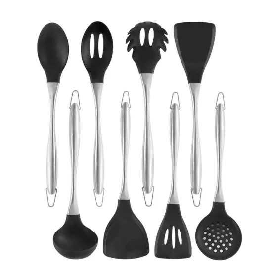 Utensilios de cocina de silicona con mango hueco de acero inoxidable 304 chapado en PVD, espátula antiadherente, cuchara, utensilios de cocina, utensilios de cocina seguros de grado alimenticio